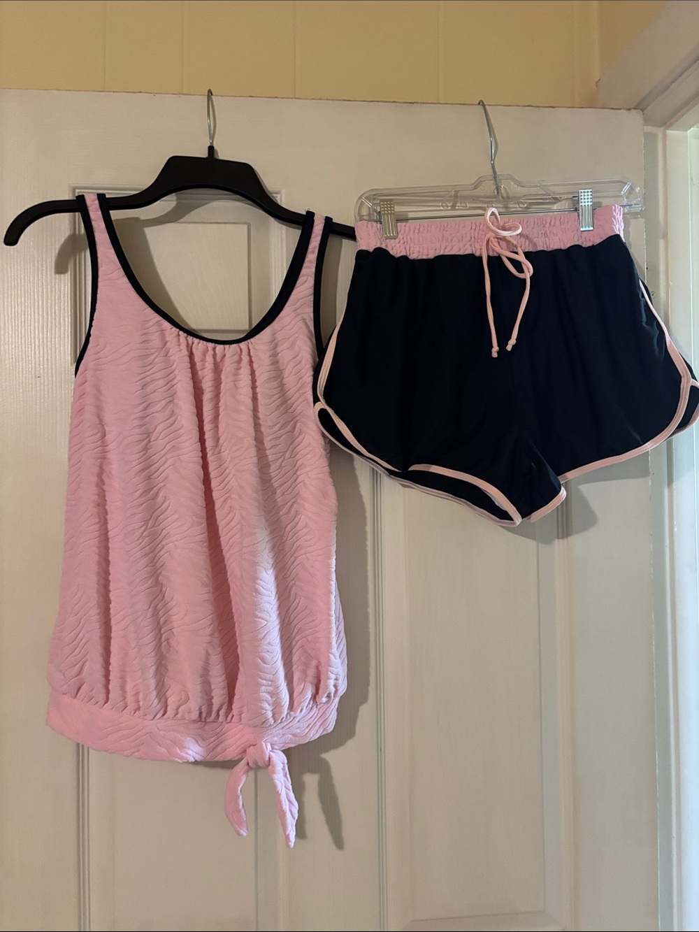Women’s Pink and Black Two-Piece Tankini with Contrast Trim